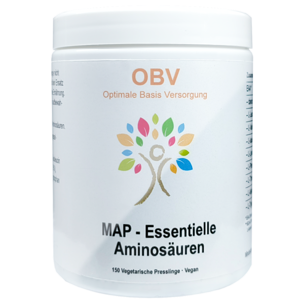 MAP Amino Acids Tablets – vegan food supplement with 8 essential amino acids in a jar
